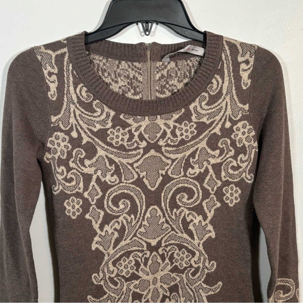 Athleta Jacquard Sweater Dress Brown Beige Knit Pattern XXS - Picture 2 of 10